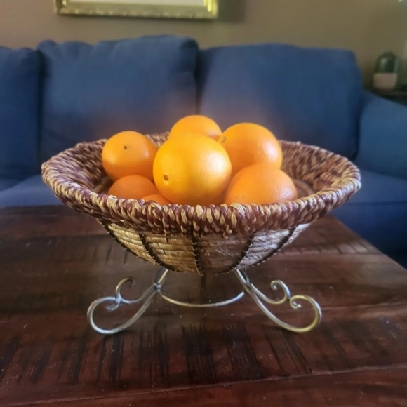 Unbranded Accents Iron And Wicker Woven Large Fruit Basket Planter